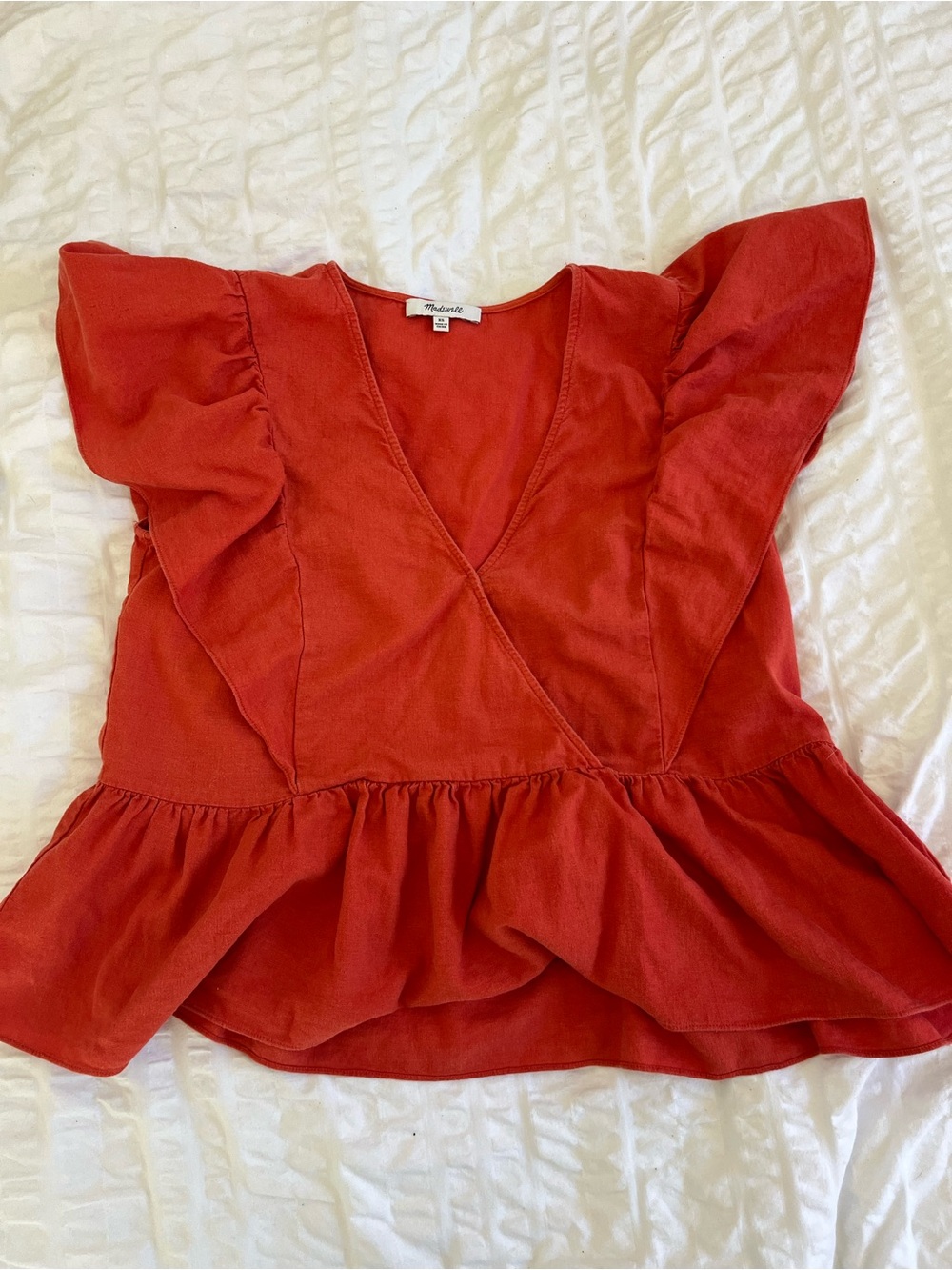 Women's Madewell Red Ruffle Peplum V-Neck Top